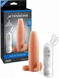 Насадка увеличитель Duo Clit Climax-Her с кольцом на мошонку, стимулятором клитора и вибрацией – телесная