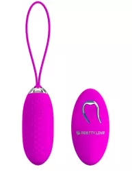 Ребристое виброяйцо PrettyLove Joanne, с пультом Д/У, 7,2 см, 12 режимов, фиолетовый 