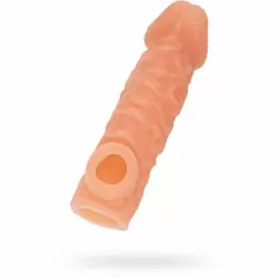 Реалистичная насадка на пенис с имитацией пирсинга и отверстием для мошонки «Cock sleeve» (средняя), Kokos