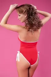 Новогоднее боди Erolanta с глубоким декольте – красный с белым, S/L