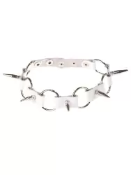 Кожаный ошейник Sitabella с кольцами и шипами – белый