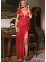 Пеньюар Coquette с глубоким декольте и короткими рукавами – красный