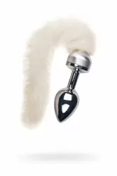 Маленькая анальная пробка с хвостом TOYFA Metal – белый