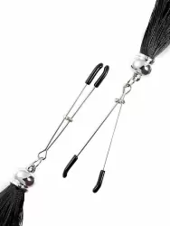 Зажимы на соски Pecado BDSM, «Вилки», с кисточками из шелка, металл, черные