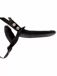 Реалистичный страпон Double Strap On, двойной, вагинально-анальный, силикон, черный