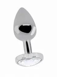 Серебряная анальная пробка с бриллиантовым кристаллом в форме сердца - 3,4 см.