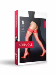 Чулки красные в крупную сетку с кружевной резинкой на силиконе  (Sense)