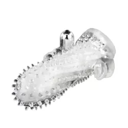 Насадка для удлинения пениса Brave Man со стимуляторами клитора и ануса с вибрацией – прозрачный