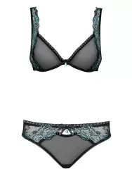 Черный полупрозрачный комплект с шикарным бирюзовым кружевом Amanta (Obsessive) – S/M