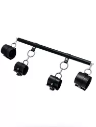 Комплект бондажный Pecado BDSM, 4 точки фиксации, распорка, наручники, оковы, натуральная кожа, черный