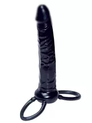 Насадка для двойного проникновения Anal Special black, с подхватом мошонки, 16 см, силикон, черный