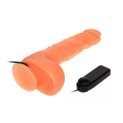 Большой реалистичный вибратор с мошонкой на присоске Penis 9.5” – телесный