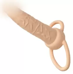 Реалистичная вибронасадка Performance Maxx Rechargeable Dual Penetrator, для двойного проникновения, 14 см, 10 режимов, светло-телесный