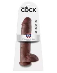 Фаллоимитатор-гигант на присоске с мошонкой коричневый King Cock 11 Cock with Balls