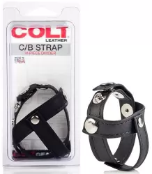 Кожаная утяжка на пенис с разделителем мошонки Colt C/B Strap H-Piece Divider – черный