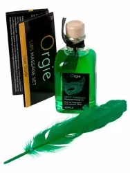 Комплект для сладких игр Orgie Lips массажное масло для поцелуев, перо, яблоко, 100 мл