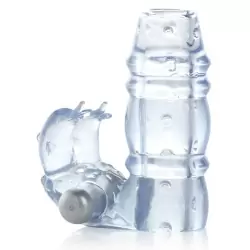 Насадка на пенис со стимулятором клитора 3-Way Double Dolphin – голубой