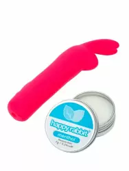Набор Happy Rabbit Clitoral Pleasure: минивибратор, 12 см, 10 режимов, возбуждающий бальзам, маска на глаза, сумочка