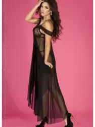 Воздушная длинная сорочка Chilirose и стринги – черный, L/XL