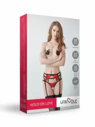 Интигующий пояс для чулок с красным кружевом (Hold on love)L/XL