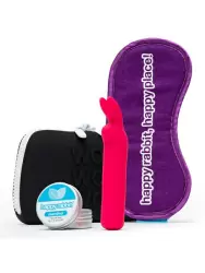 Набор Happy Rabbit Clitoral Pleasure: минивибратор, 12 см, 10 режимов, возбуждающий бальзам, маска на глаза, сумочка