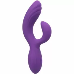 Рельефный вибратор-кролик STELLA LIQUID SLCNE DUAL CURVY, 19 см, силикон, фиолетовый