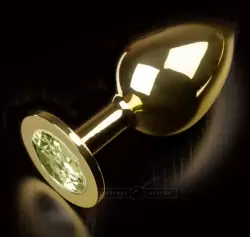 Большая анальная пробка 252 Large Gold Yellow с кристаллом – золотой с желтым