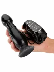 Рельефная анальная вибропробка Anal Pusher, 16 см, с проводным пультом, с функцией толчков, черный