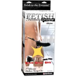 Полый страпон 7” Hollow Silicone Strap-On с подхватом мошонки - черный