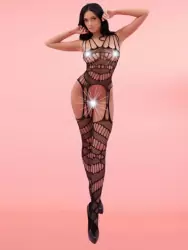 Кетсьюит (боди-комбинезон) Agata S/L - черный и Маска на глаза Sitabella, открытая