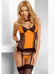 Стильный оранжево-черный комплект Avanua Candy: корсаж и трусики – S/M