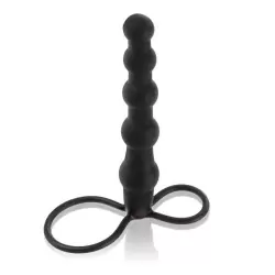 Насадка Double Rider для двойного проникновения с кольцами на пенис и мошонку – черный
