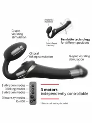 Анатомический страпон Strap-On-Me Multi Orgasm с 3 моторами, безремневой, размер L, черный