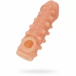 Реалистичная насадка на пенис с шариками и отверстием для мошонки «Cock sleeve» (большая), Kokos