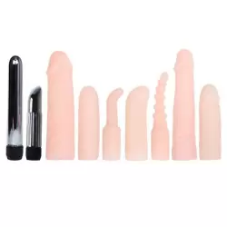 Фантастический набор из 2-х вибраторов и 7-ми насадок Vibrator Kit – телесный
