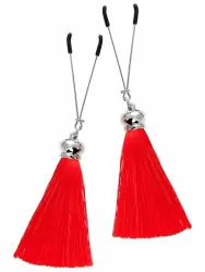 Зажимы на соски Pecado BDSM, «Вилки», с кисточками из шелка, металл, красные