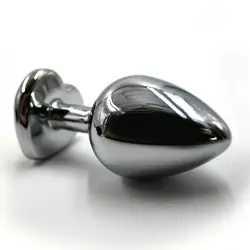 Средняя алюминиевая анальная пробка Kanikule Medium с кристаллом в форме сердца – серебристый со светло-розовым