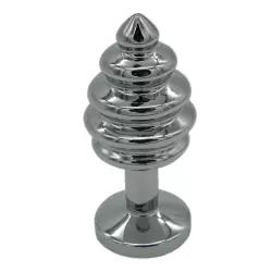 Анальная пробка Plug Silver Small ребристая c кристаллом – серебристый/розовый