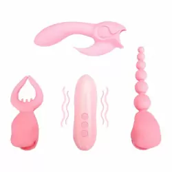 Вибростимулятор Ecstasy со сменными насадками - розовый