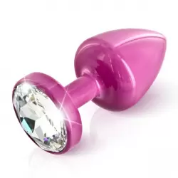 Сверкающая анальная пробка Anni Round T2 с кристаллом в основании – розовый
