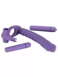Эрекционное кольцо Double Delight, с наружним фаллоимитатором для двойного проникновения, 16 см, силикон, фиолетовый