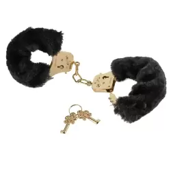 Наручники Deluxe Furry Cuffs с мехом – черные с золотом	