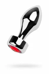 Средняя металлическая анальная пробка TOYFA с кристаллом цвета рубина - серебристый с красным