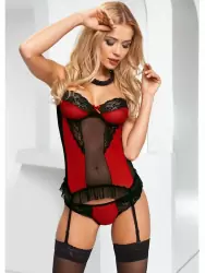 Сногсшибательный красно-черный корсаж Avanua Eternity с трусиками – S/M
