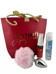 Новогодний набор для женщин Magic Moments: анальная металлическая пробка с хвостом Kanikule Small, клиторальный гель Hot Flowers Eruption с согревающе-покалывающим эффектом и вибрацией, 15 мл, лубрикант на водной основе Jo Personal H2O, 30 мл