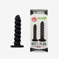 Анальный стимулятор со спиралевидным рельефом X-MEN, черный