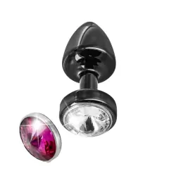 Металлический анальный плаг Anni Magnet T2 с двумя заменяемыми кристаллами на магните – черный