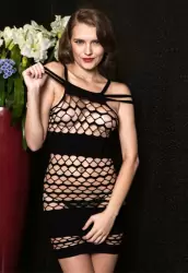 Платье-сетка в полоску на лямочках (Temptlife) – черный