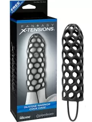 Насадка стимулирующая Silicone Warrior Cock Cage с кольцом на мошонку – черная