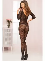 Кружевной кэтсьюит Seven’til Midnight с рукавами три четверти open-crotch – черный